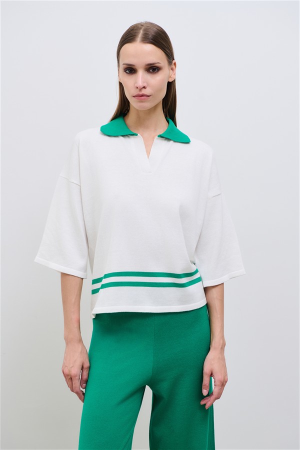 COMBOS 034 EMERALD KNIT POLO WHITE
